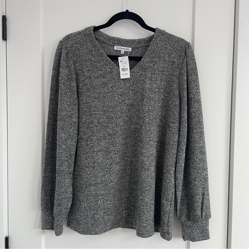 San Francisco Gray Long Bell Sleeve V Neck Women Top